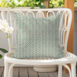 Modern Boho V Pattern Seafoam Green Beige Outdoor Pillow