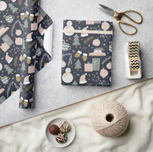 Modern Boho Vintage Car and Christmas Tree Pattern Wrapping Paper