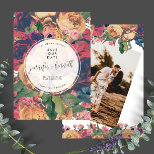 Modern Boho Vintage Roses Editable Photo Save The Date