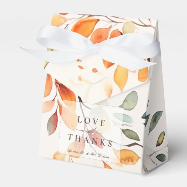 Modern Boho Watercolor Autumn Leaves Wedding Favor Box (Front Side)
