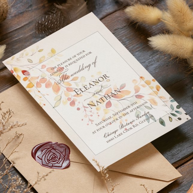 Modern Boho Watercolor Autumn Leaves Wedding Invitation (Creator Uploaded)