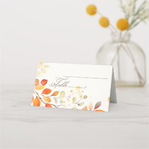 Modern Boho Watercolor Autumn Leaves Wedding Place Card
