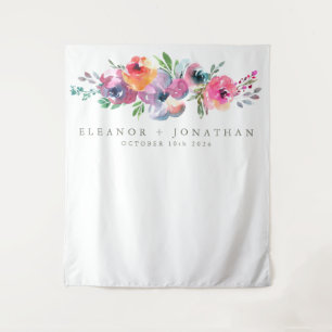 Modern Boho Watercolor Flower Photo Booth Backdrop Tapestry
