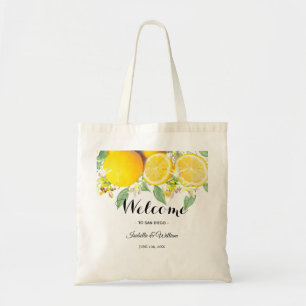Modern Boho Watercolor Lemon Summer Favor Tote Bag