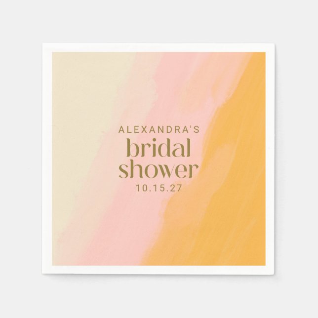 Modern Boho Watercolor Pink Yellow Bridal Shower Napkin (Front)