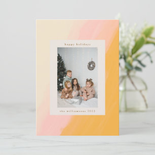 Modern Boho Watercolor Pink Yellow Photo Holiday Card