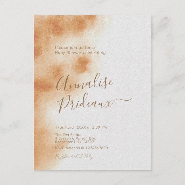 Modern Boho Watercolor Tie Dye Beige Baby Shower Postcard (Front)