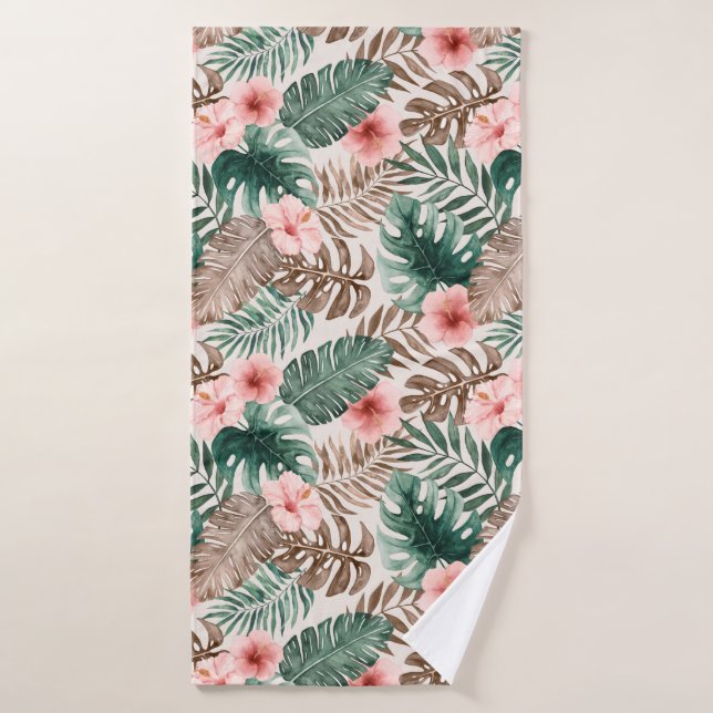 Modern Boho Watercolor Tropical Floral Bath Towel (Bath Towel)