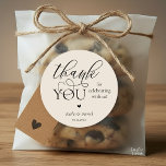 Modern Boho Wedding Cute Heart Thank You Gifts  Classic Round Sticker<br><div class="desc">Modern Wedding minimalist Thank You Gifts Classic favour Round Sticker,  in romantic script,  little cute heart,  with bride and groom signature and wedding date,  in black and cream theme.</div>