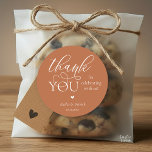 Modern Boho Wedding Cute Heart Thank You Gifts  Classic Round Sticker<br><div class="desc">Modern Wedding minimalist Thank You Gifts Classic favour Round Sticker,  in romantic script,  little cute heart,  with bride and groom signature and wedding date,  in rustic copper brown terracotta theme.</div>