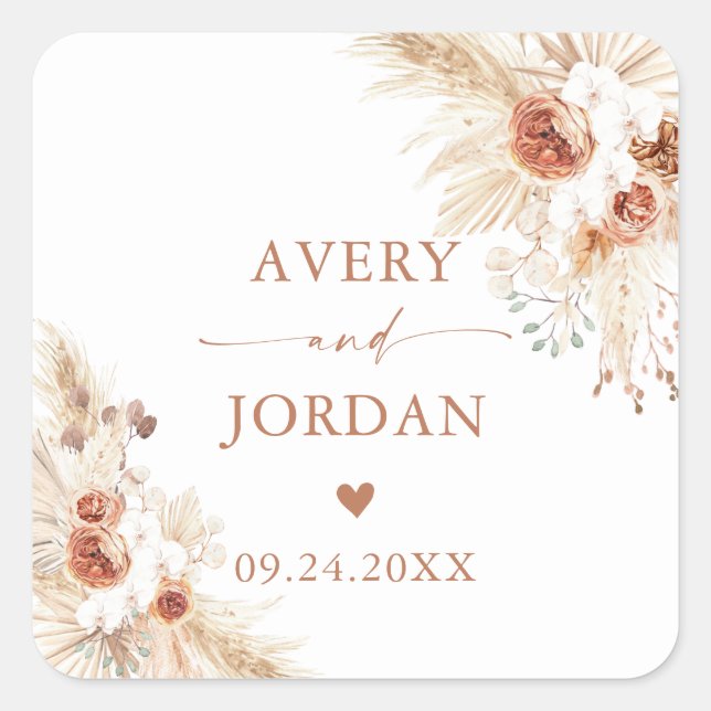 Modern Boho Wedding Stickers | Pampas Grass (Front)