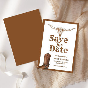 Modern Boho Western Cowboy Wedding Save the date Invitation