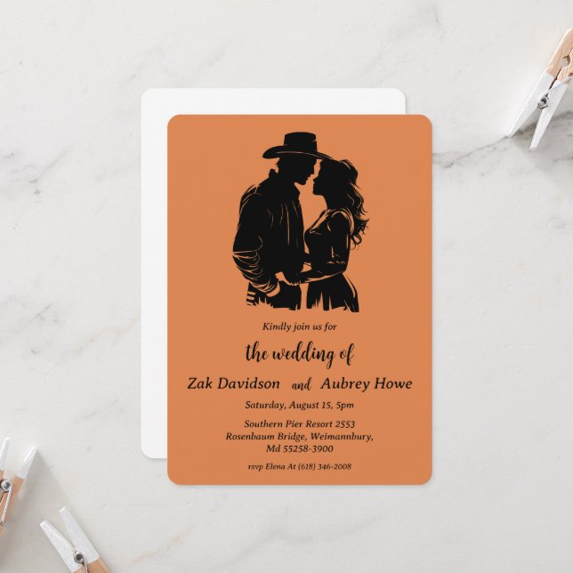 Modern boho western wedding invitations (Devant/Arrière en situation)