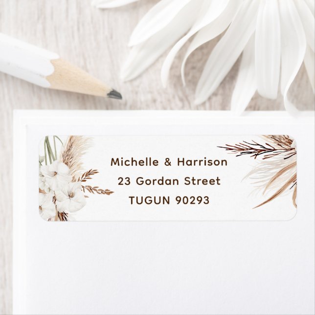 Modern Boho White Floral Return Address Wedding (Insitu)