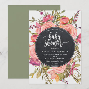 modern boho wild flower baby shower invitation
