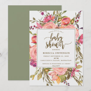 modern boho wild flower baby shower invitation