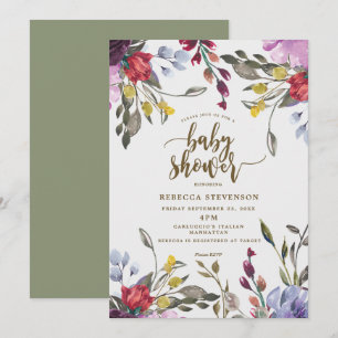 modern boho wild flower baby shower invitation