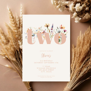 Modern Boho Wildflower 2nd Birthday Invitation