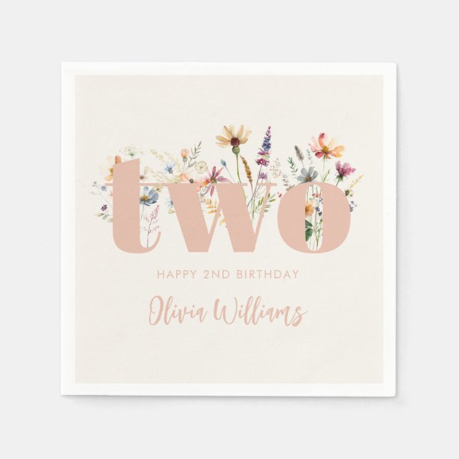 Modern Boho Wildflower 2nd Birthday Napkin (Front)