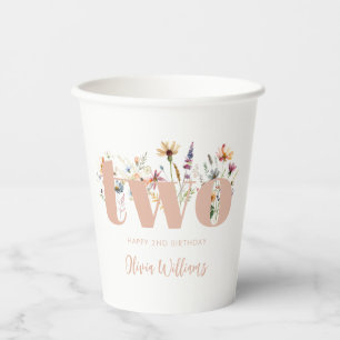 Modern Boho Wildflower 2nd Birthday Paper Cups