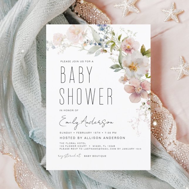 Modern Boho Wildflower Baby Shower Elegant Invitation (Creator Uploaded)