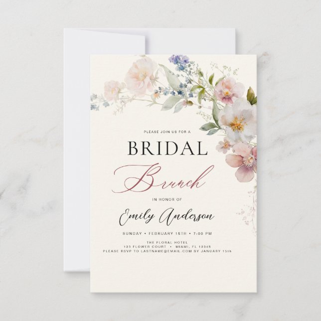 Modern Boho Wildflower Bridal Brunch Shower Invitation (Front)