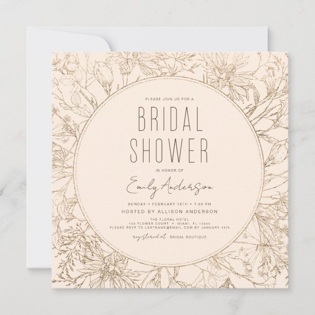 Modern Boho Wildflower Bridal Shower Elegant Invitation (Front)