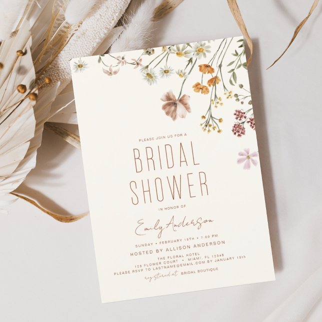 Modern Boho Wildflower Bridal Shower Elegant Invitation (Creator Uploaded)