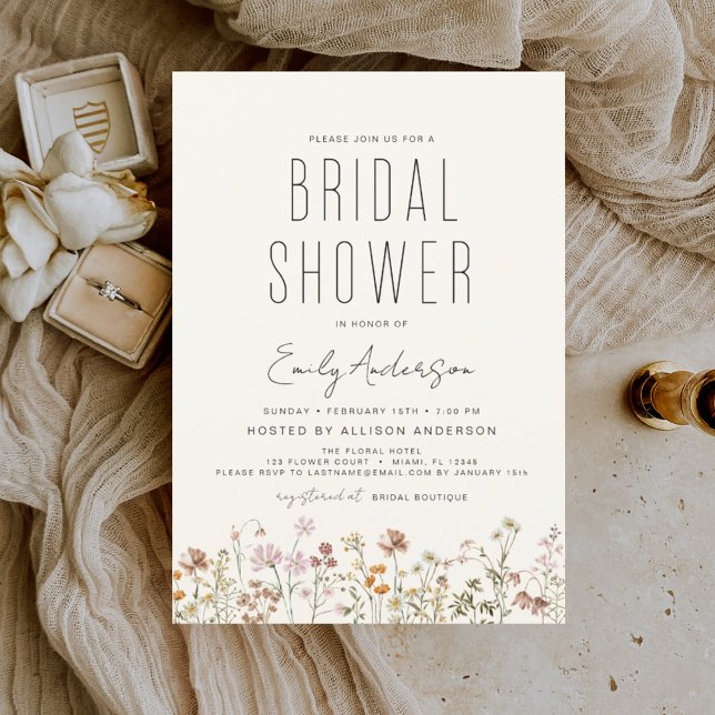 Modern Boho Wildflower Bridal Shower Elegant Invitation (Creator Uploaded)