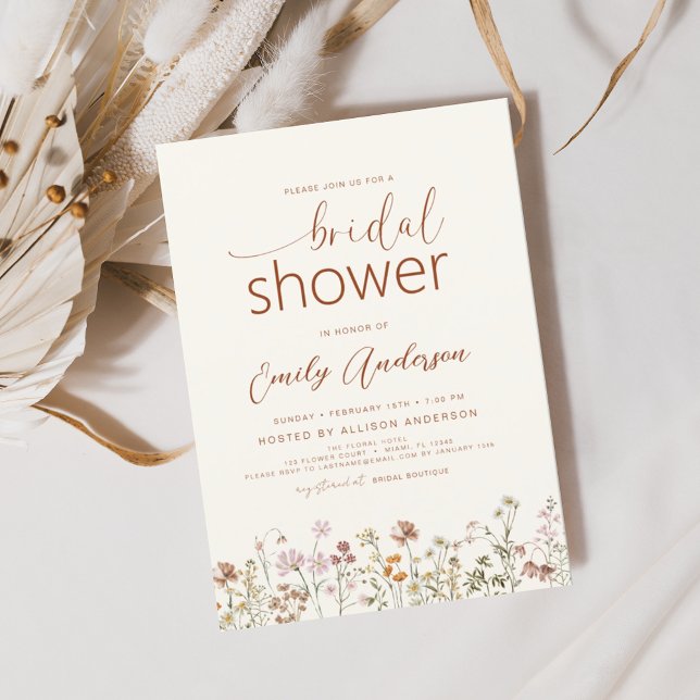 Modern Boho Wildflower Bridal Shower Elegant Invitation (Creator Uploaded)