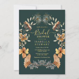 Modern Boho Wildflower Dark Green Bridal Shower Invitation