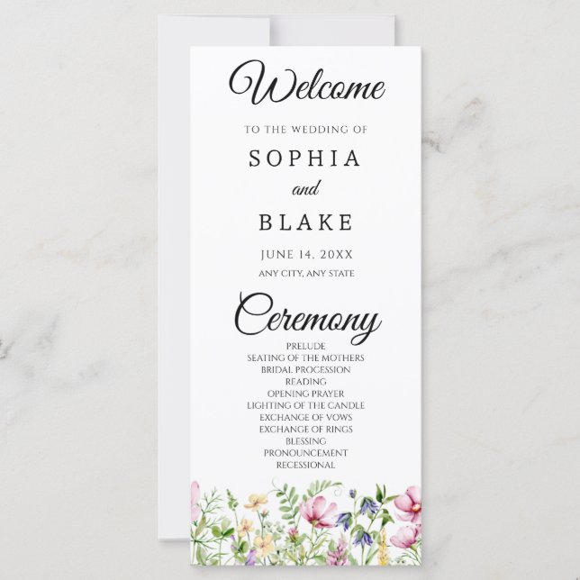 Modern Boho Wildflower Garden Wedding Program (Front)