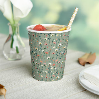 Modern Boho Wildflower Sage Baby in Bloom Shower  Paper Cups