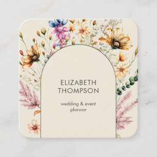 Modern Boho Wildflower Watercolor Floral Square Business Card