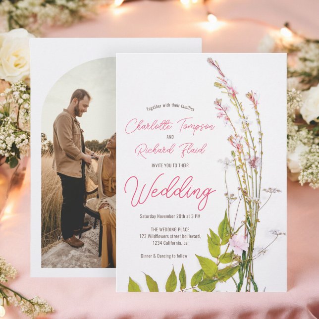 Modern boho wildflowers script photo invitation (Modern boho wildflowers script photo invitation)