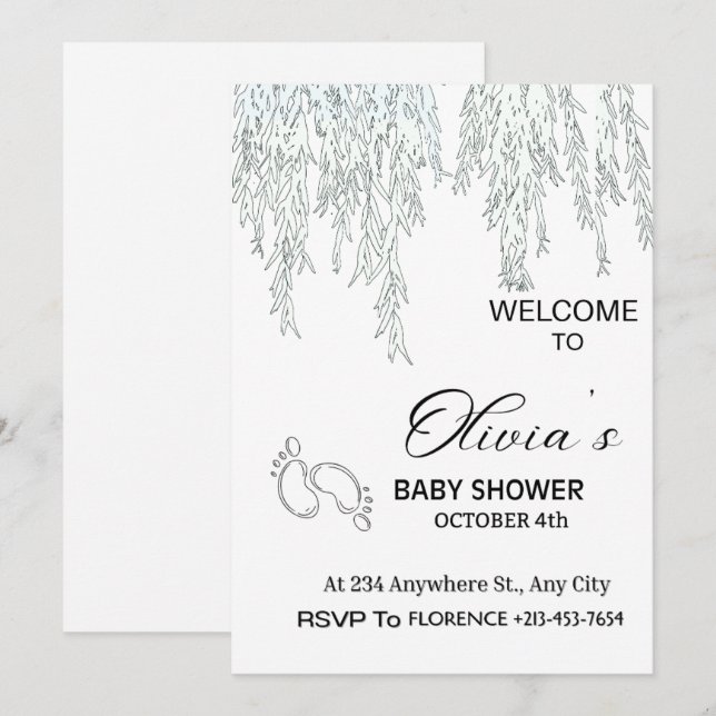 Modern Boho Willow Baby Shower Invitation | Minima (Front/Back)
