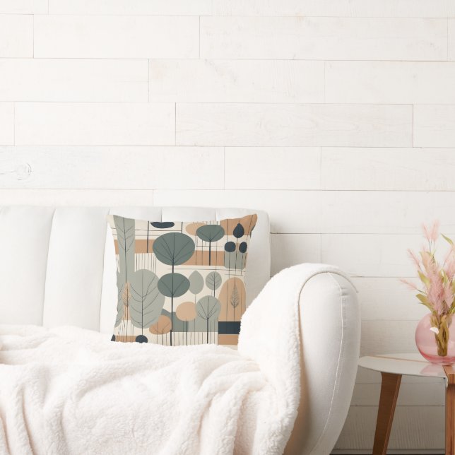 Modern Boho with Trees Throw Pillow (Couch)