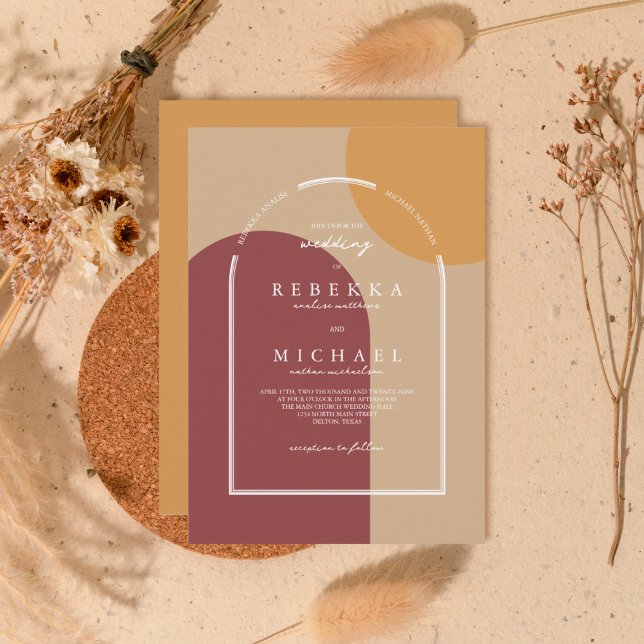 Modern Boho Yellow Red Couple Names Arch Wedding Invitation (Creator Uploaded)