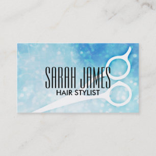 modern bokeh blue hairstylist hair stylist shears business card