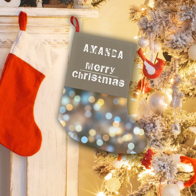 Modern Bokeh Lights and Fonts Small Christmas Stocking (Creator Uploaded)