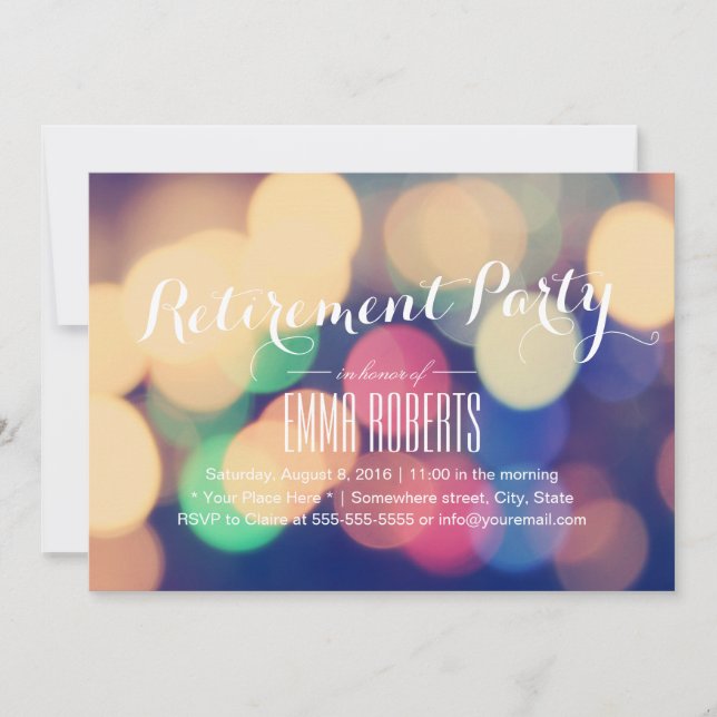 Modern Bokeh Lights Retirement Party Invitation (Front)