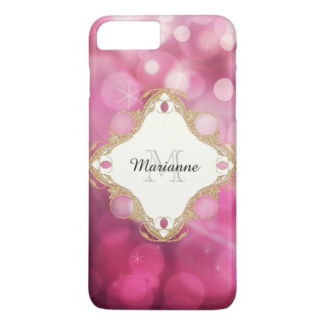 Modern Bokeh Sparkle Pink Personalized Monogrammed Case-Mate iPhone Case (Back)