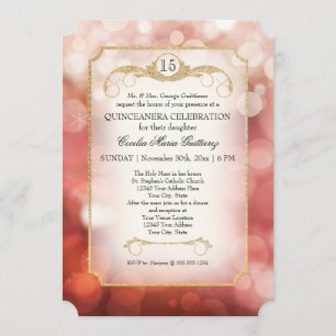 Modern Bokeh Sparkle Rose Twinkle Quinceanera Invitation