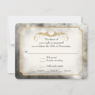 Modern Bokeh Sparkle Twinkle Pewter Grey RSVP Card