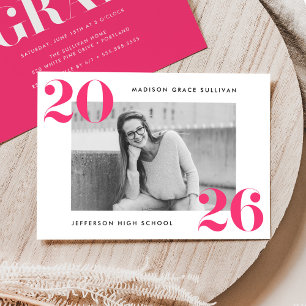 Modern Bold 2025 Hot Pink Photo Graduation Party Invitation