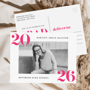 Modern Bold 2025 Hot Pink Photo Graduation Party Invitation Postcard