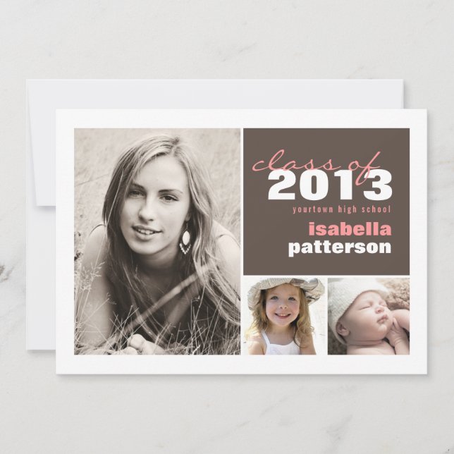 Modern & Bold 3 Photo Graduation Announcement (Front)