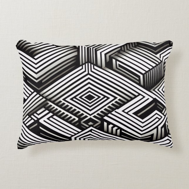 Modern bold Abstract Monochrome Geometric Pattern Accent Pillow (Front)