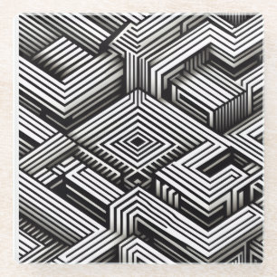 Modern bold Abstract Monochrome Geometric Pattern Glass Coaster