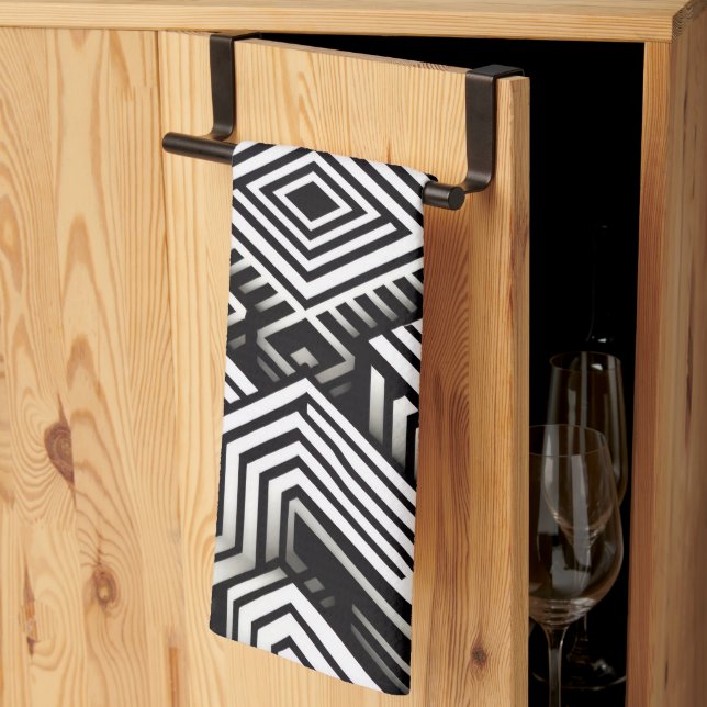 Modern bold Abstract Monochrome Geometric Pattern Kitchen Towel (Thirds Fold)